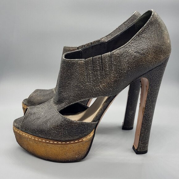 PRADA Crackled Leather Platform Heels - Picture 4 of 17